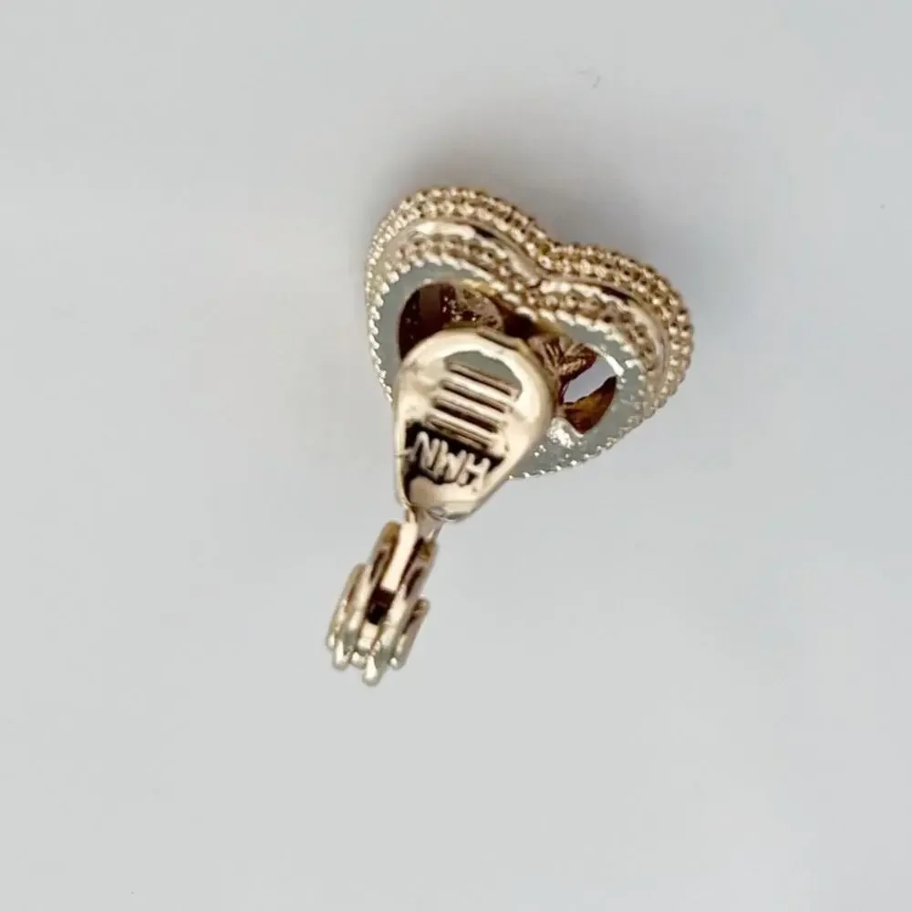 Vintage NWH Rhinestone Heart Clip On Earrings